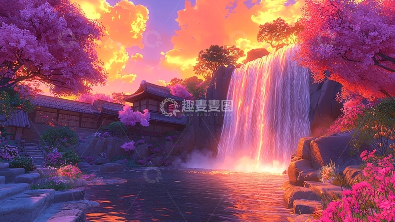 高清大图下载【趣麦麦图】梦幻仙境瀑布