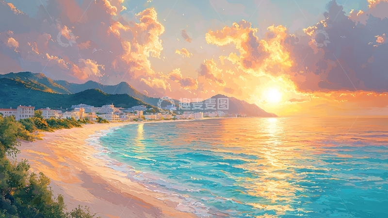 高清大图下载【趣麦麦图】海滩日出唯美风景