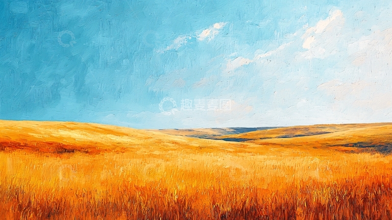 高清大图下载【趣麦麦图】金黄麦田下的蓝天白云