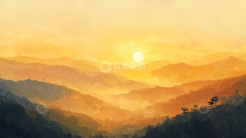 高清大图下载【趣麦麦图】日出山峦景色
