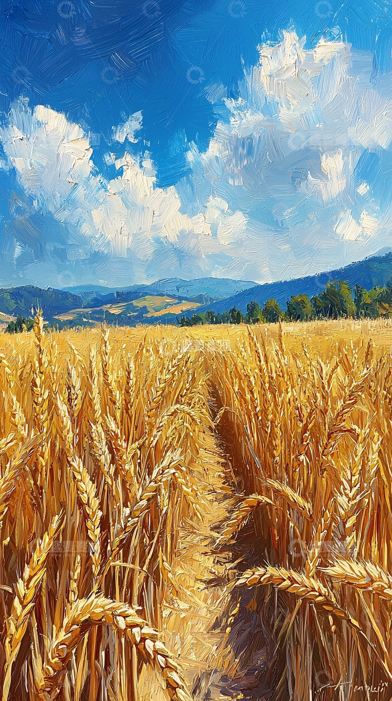 高清大图下载【趣麦麦图】金黄麦田油画风景