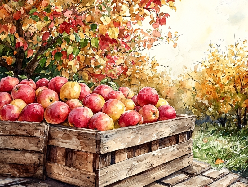 高清大图下载【趣麦麦图】秋日苹果丰收的喜悦