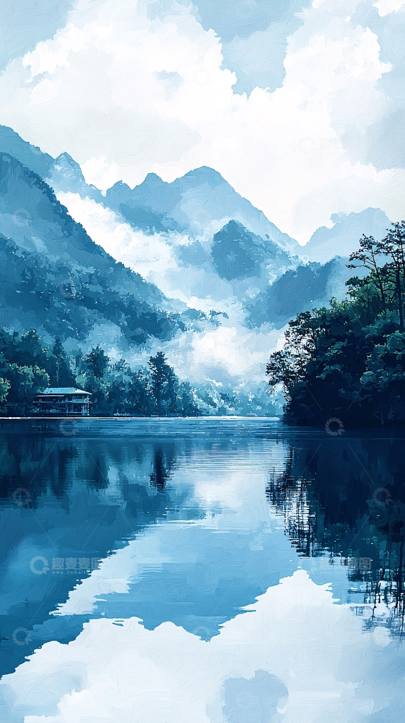 高清大图下载【趣麦麦图】水墨山水画715