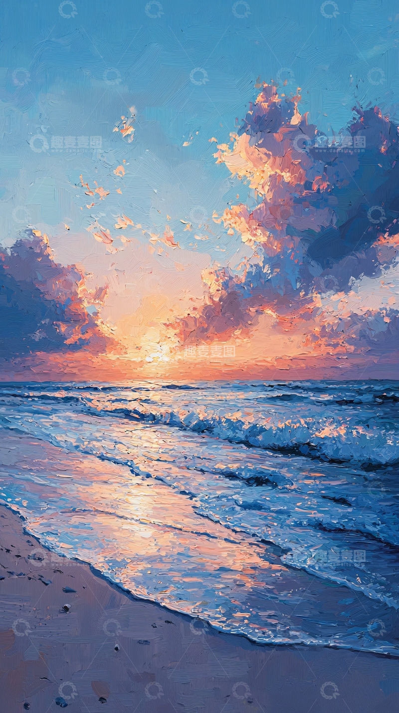 高清大图下载【趣麦麦图】海边日落温柔景色