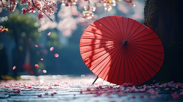 红伞樱花雨