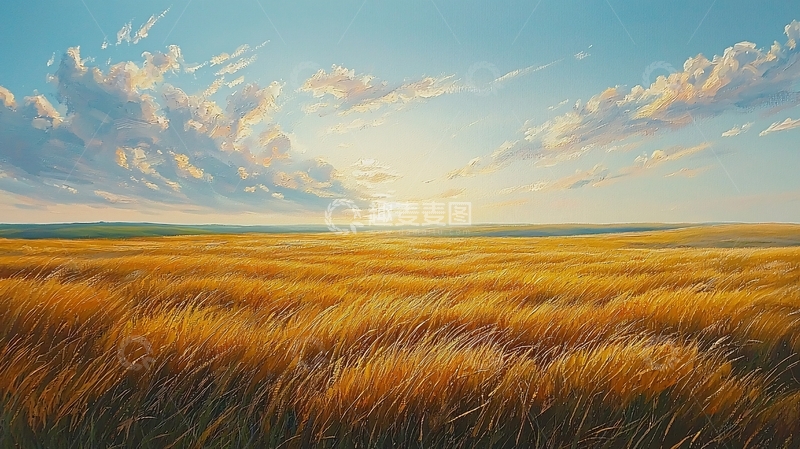 高清大图下载【趣麦麦图】金黄麦田日落风景图