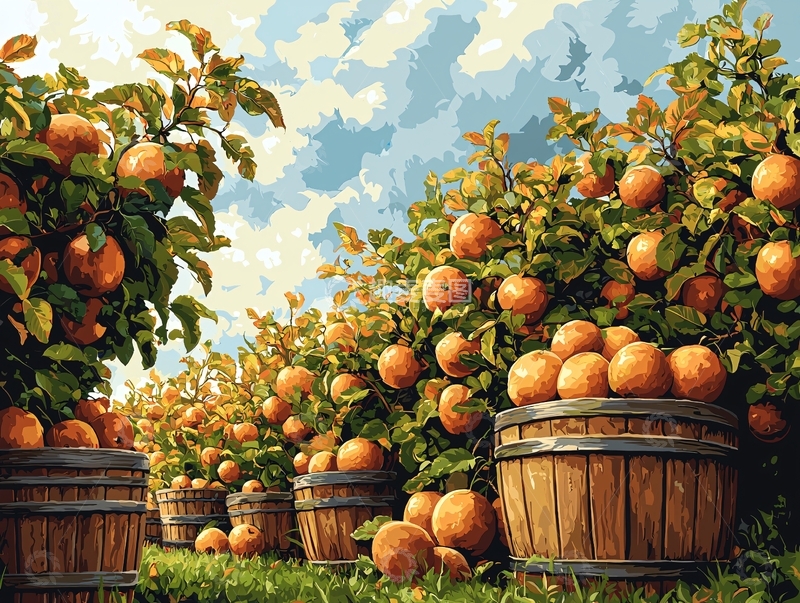 高清大图下载【趣麦麦图】橘子树丰收景象