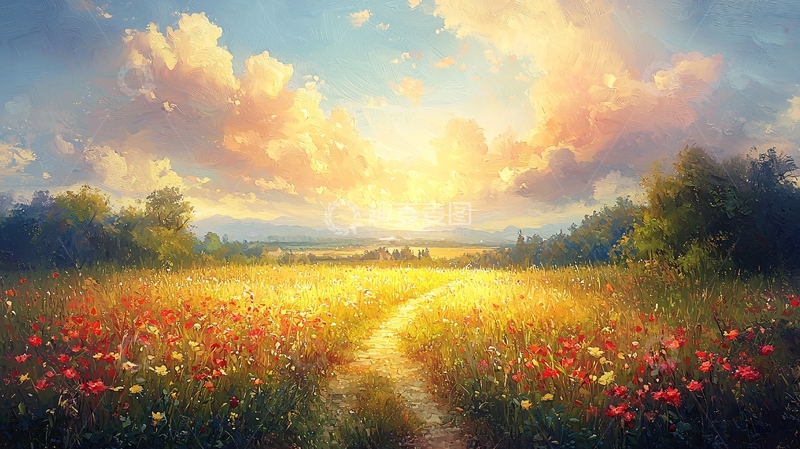 高清大图下载【趣麦麦图】阳光洒满田野小路