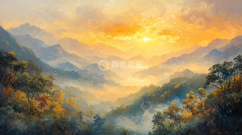 高清大图下载【趣麦麦图】山峦日出云海雾气