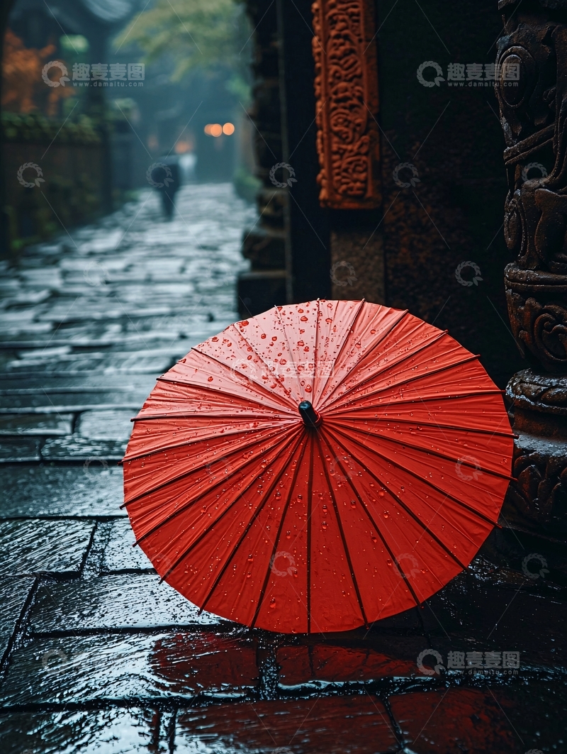 高清大图下载【趣麦麦图】雨中红伞