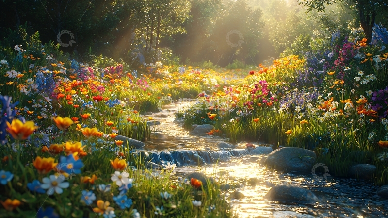 高清大图下载【趣麦麦图】阳光下的花溪