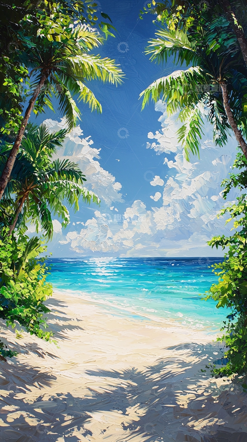 高清大图下载【趣麦麦图】热带海滩椰林风景