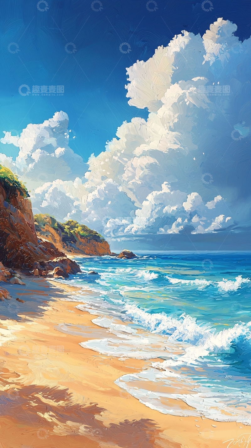 高清大图下载【趣麦麦图】阳光沙滩海浪碧海蓝天