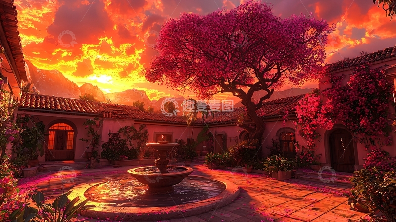 高清大图下载【趣麦麦图】日落下的庭院