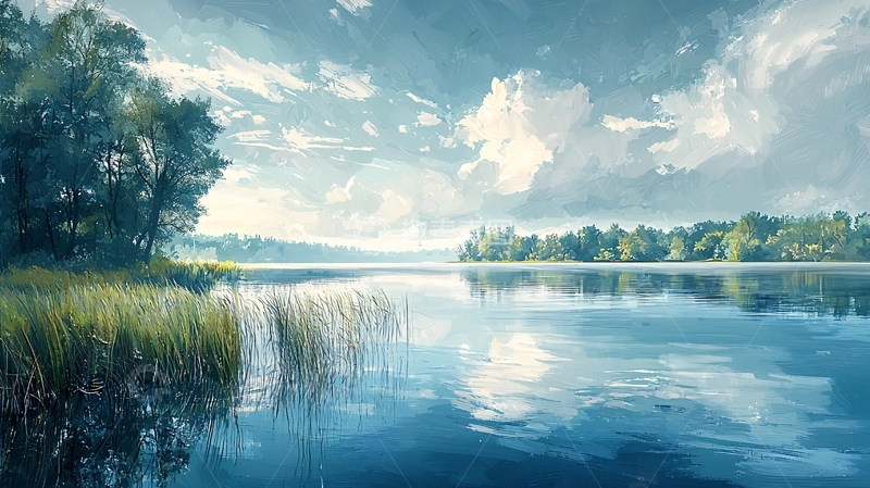 高清大图下载【趣麦麦图】平静湖面树木倒影