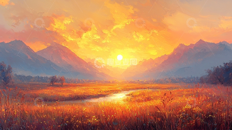 高清大图下载【趣麦麦图】壮丽山河日落美景