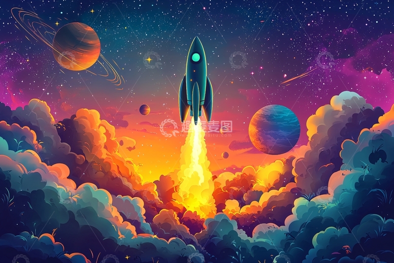 高清大图下载【趣麦麦图】宇宙飞船升空