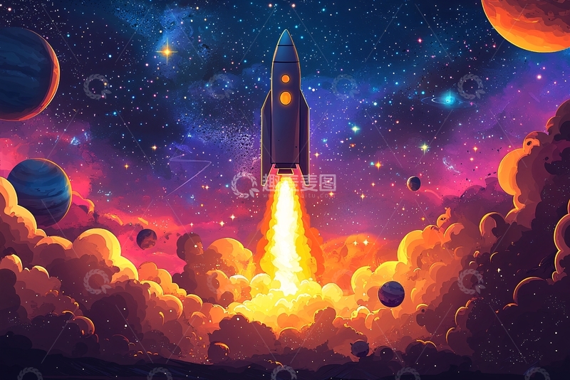高清大图下载【趣麦麦图】宇宙星空中火箭发射升空