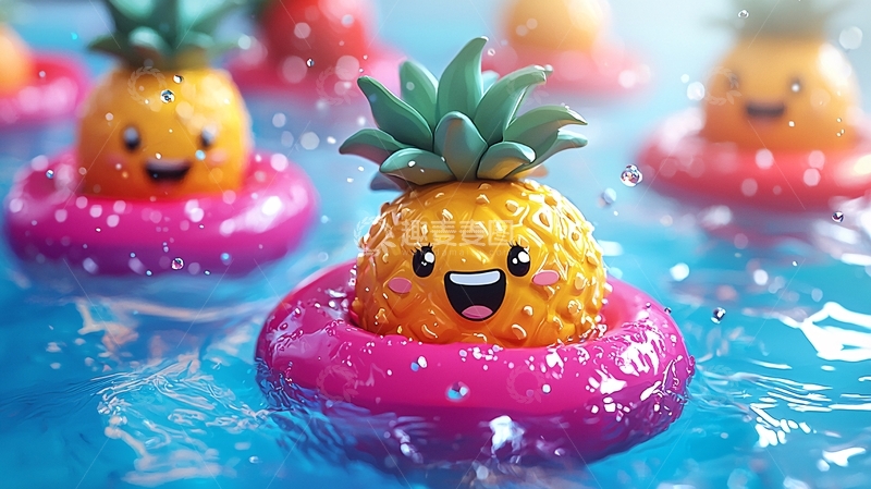 高清大图下载【趣麦麦图】可爱卡通菠萝游泳圈