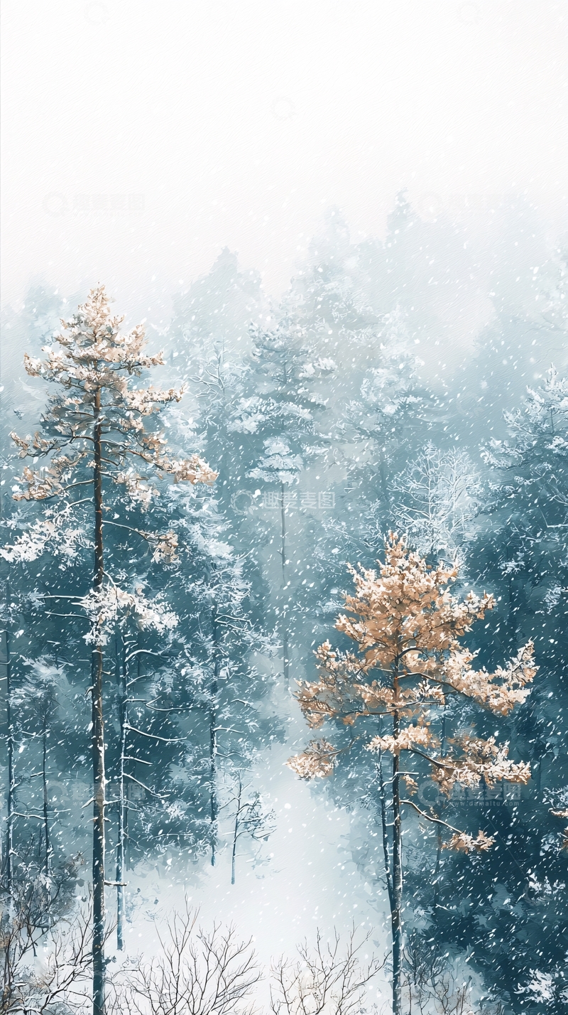 高清大图下载【趣麦麦图】雪中松林