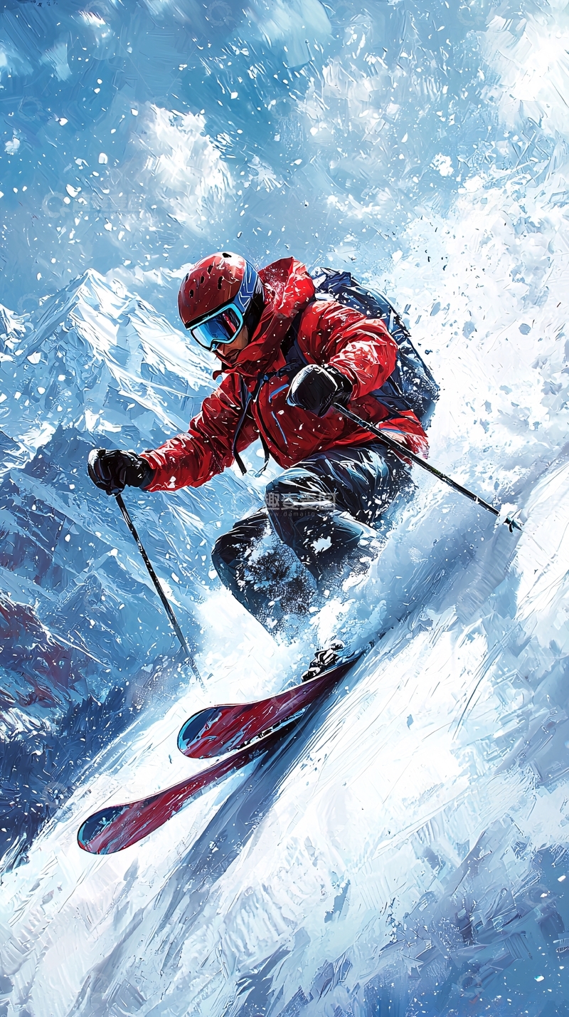 高清大图下载【趣麦麦图】雪山滑雪运动员