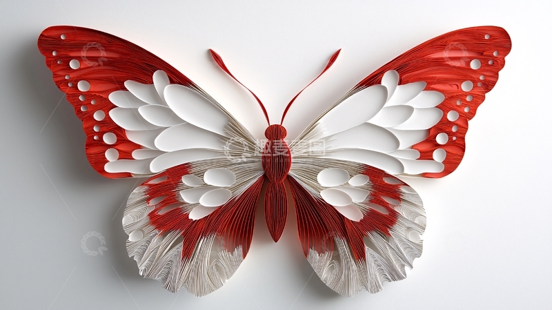 高清大图下载【趣麦麦图】-红白相间剪纸蝴蝶