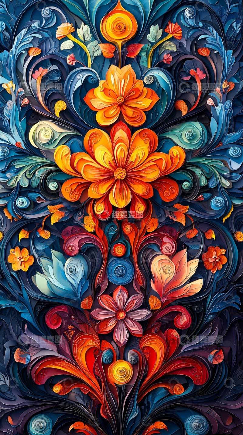 高清大图下载【趣麦麦图】色彩鲜艳的立体花卉图案