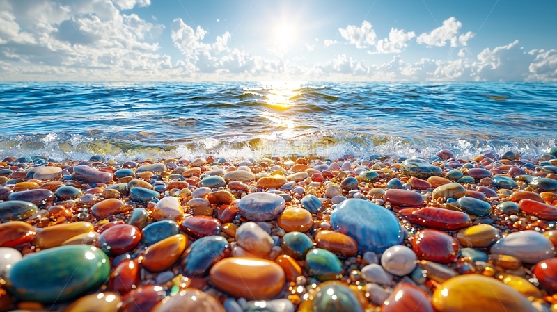 高清大图下载【趣麦麦图】彩色鹅卵石海滩