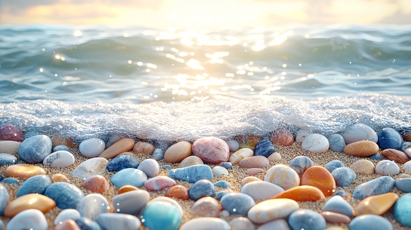 高清大图下载【趣麦麦图】海边彩色鹅卵石