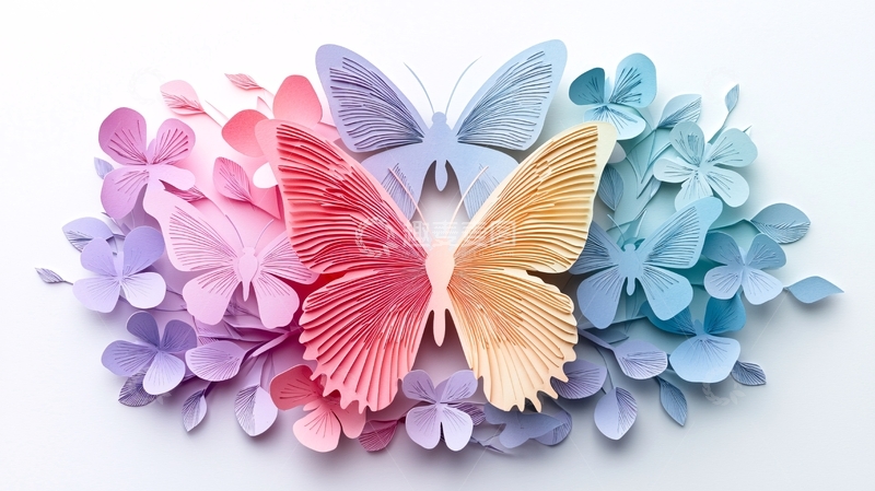 高清大图下载【趣麦麦图】彩色纸蝴蝶花朵