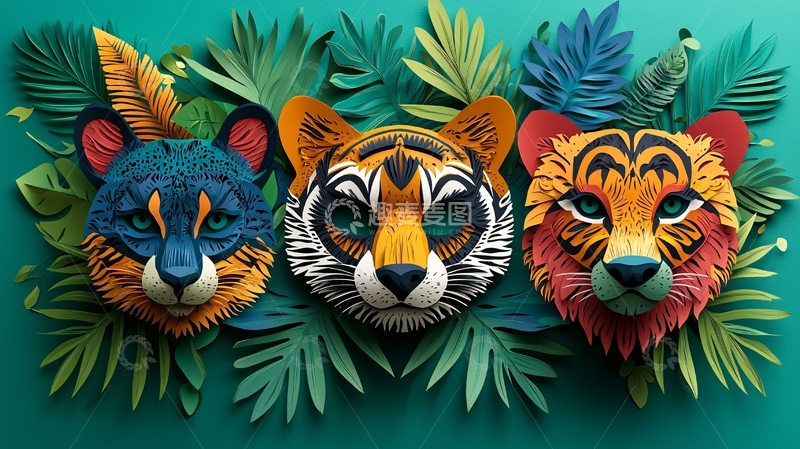 高清大图下载【趣麦麦图】热带雨林动物面具