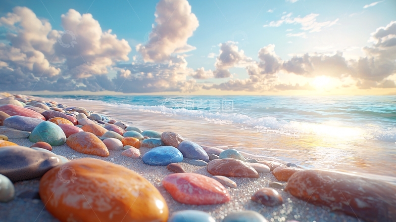 高清大图下载【趣麦麦图】彩色鹅卵石海滩
