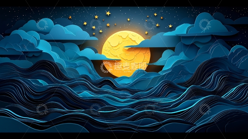 高清大图下载【趣麦麦图】纸艺风格月夜