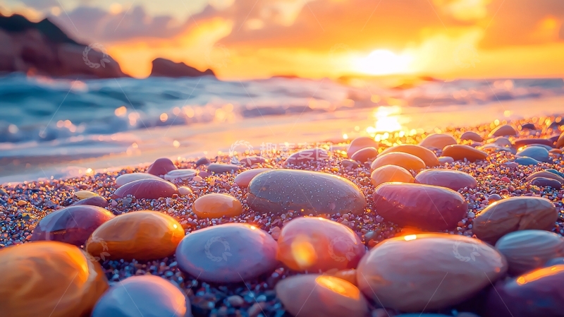 高清大图下载【趣麦麦图】海滩上的彩色鹅卵石