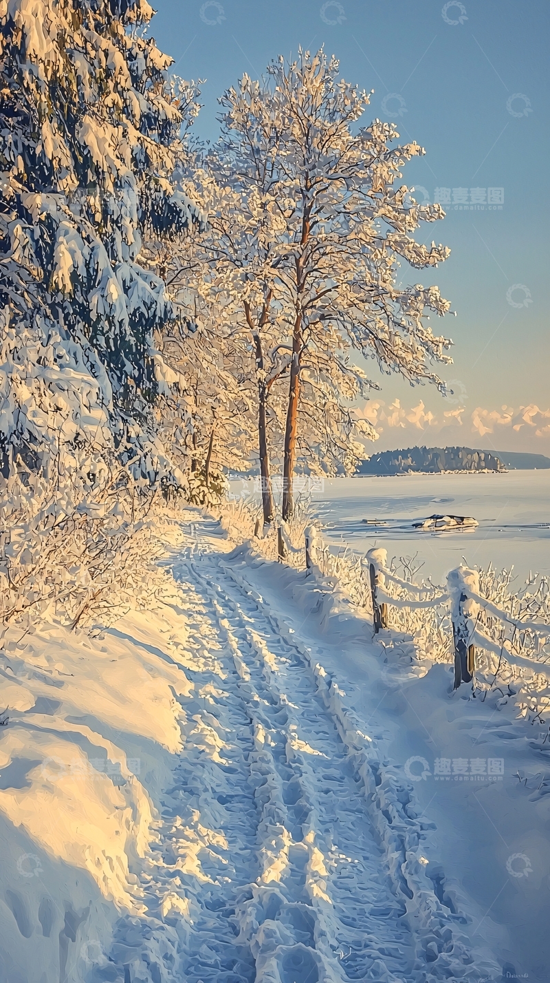 高清大图下载【趣麦麦图】雪地小路