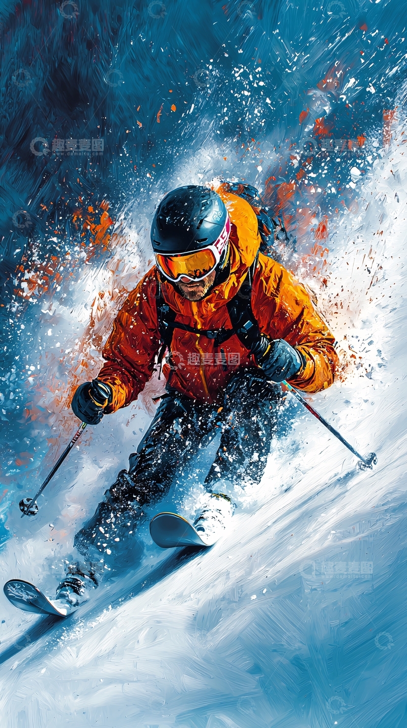 高清大图下载【趣麦麦图】滑雪者高速下滑