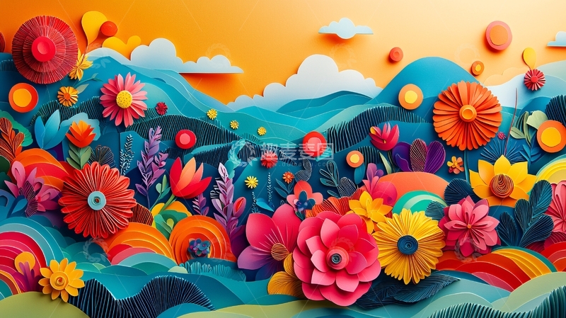 高清大图下载【趣麦麦图】彩色纸艺花卉景观