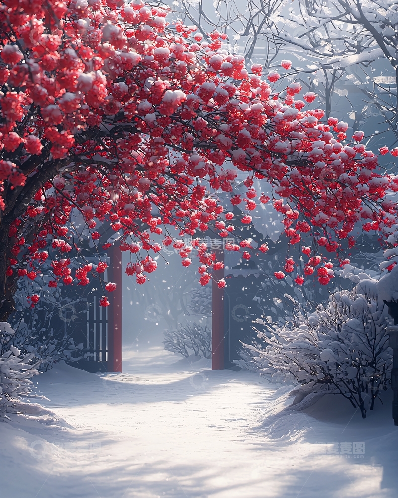 高清大图下载【趣麦麦图】雪中红花