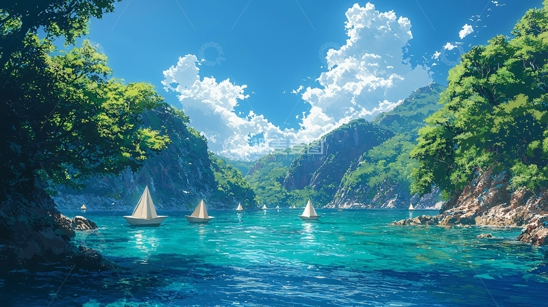 高清大图下载【趣麦麦图】碧海蓝天帆船峡湾