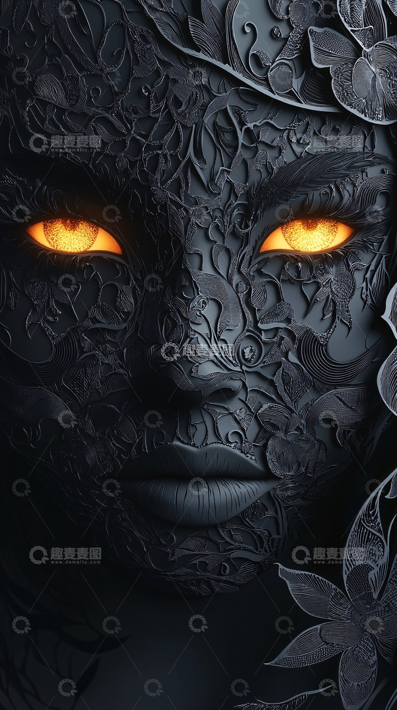 高清大图下载【趣麦麦图】黑暗系雕花女子面容