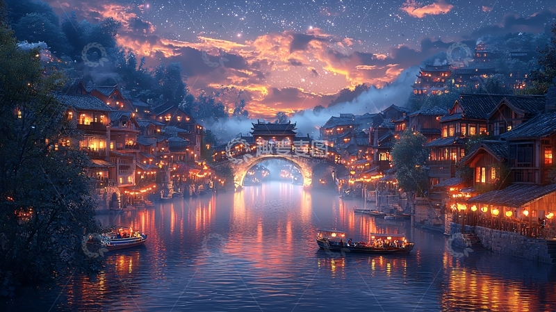 高清大图下载【趣麦麦图】梦幻古镇