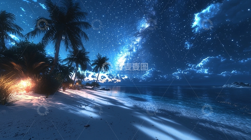 高清大图下载【趣麦麦图】星空下的热带海滩