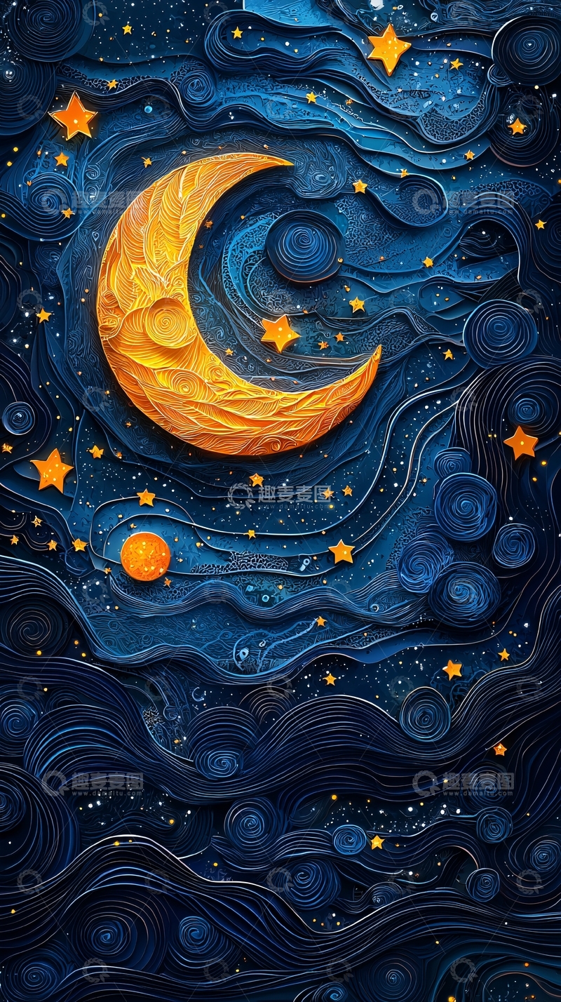 高清大图下载【趣麦麦图】星空月亮剪纸