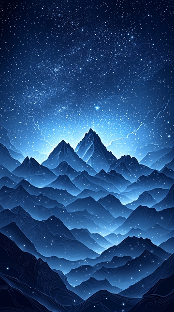 星空下的蓝色山脉