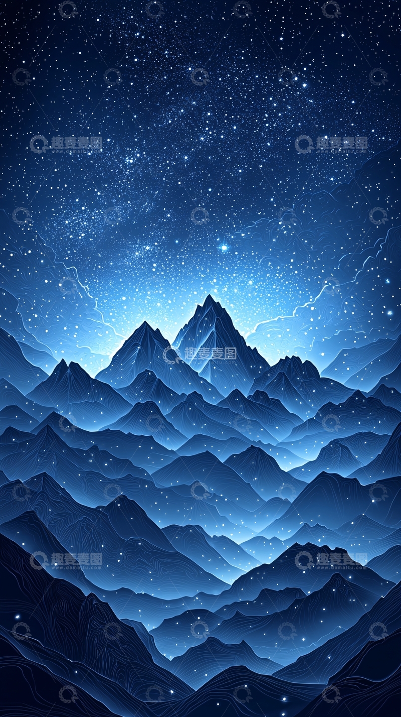 高清大图下载【趣麦麦图】星空下的蓝色山脉