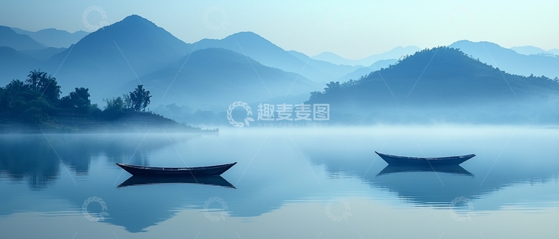 高清大图下载【趣麦麦图】清晨薄雾山间湖泊
