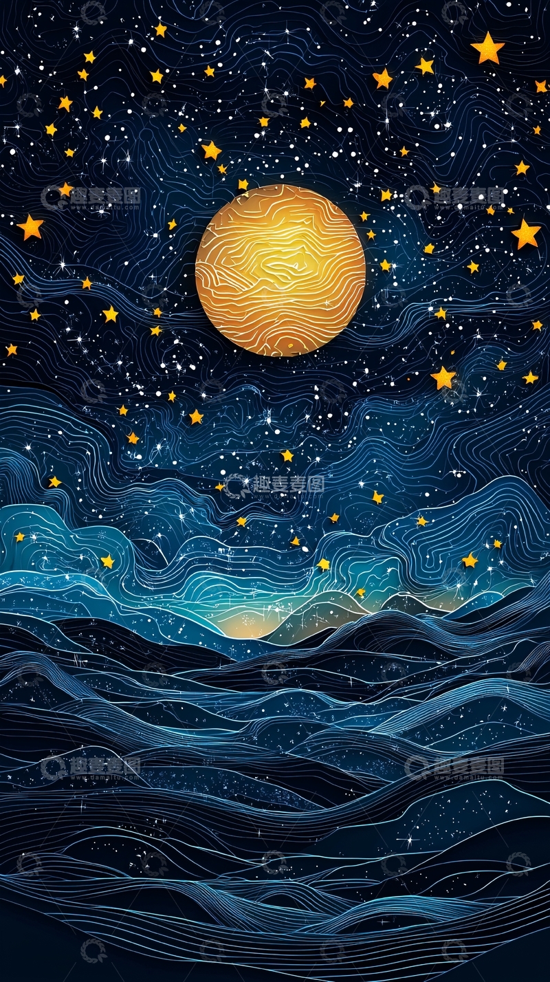 高清大图下载【趣麦麦图】星空大海月亮