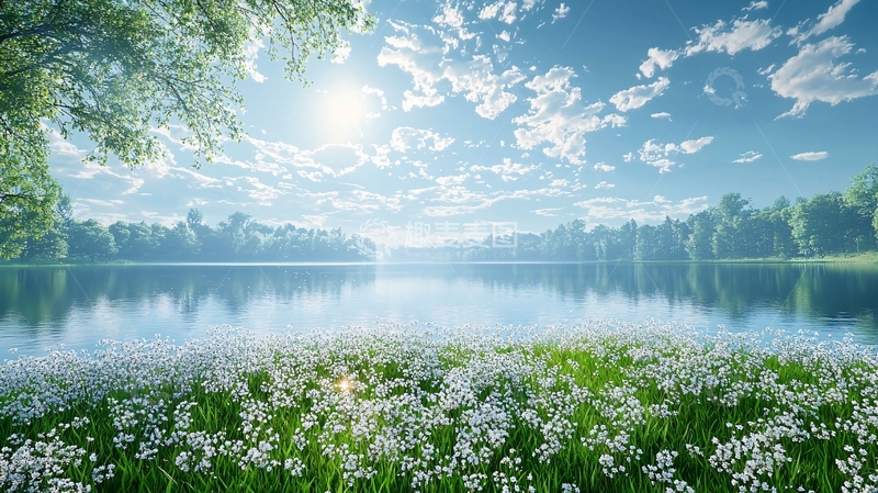 高清大图下载【趣麦麦图】阳光明媚湖边野花