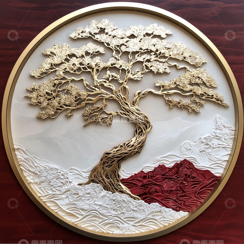 高清大图下载【趣麦麦图】金色树木浮雕画