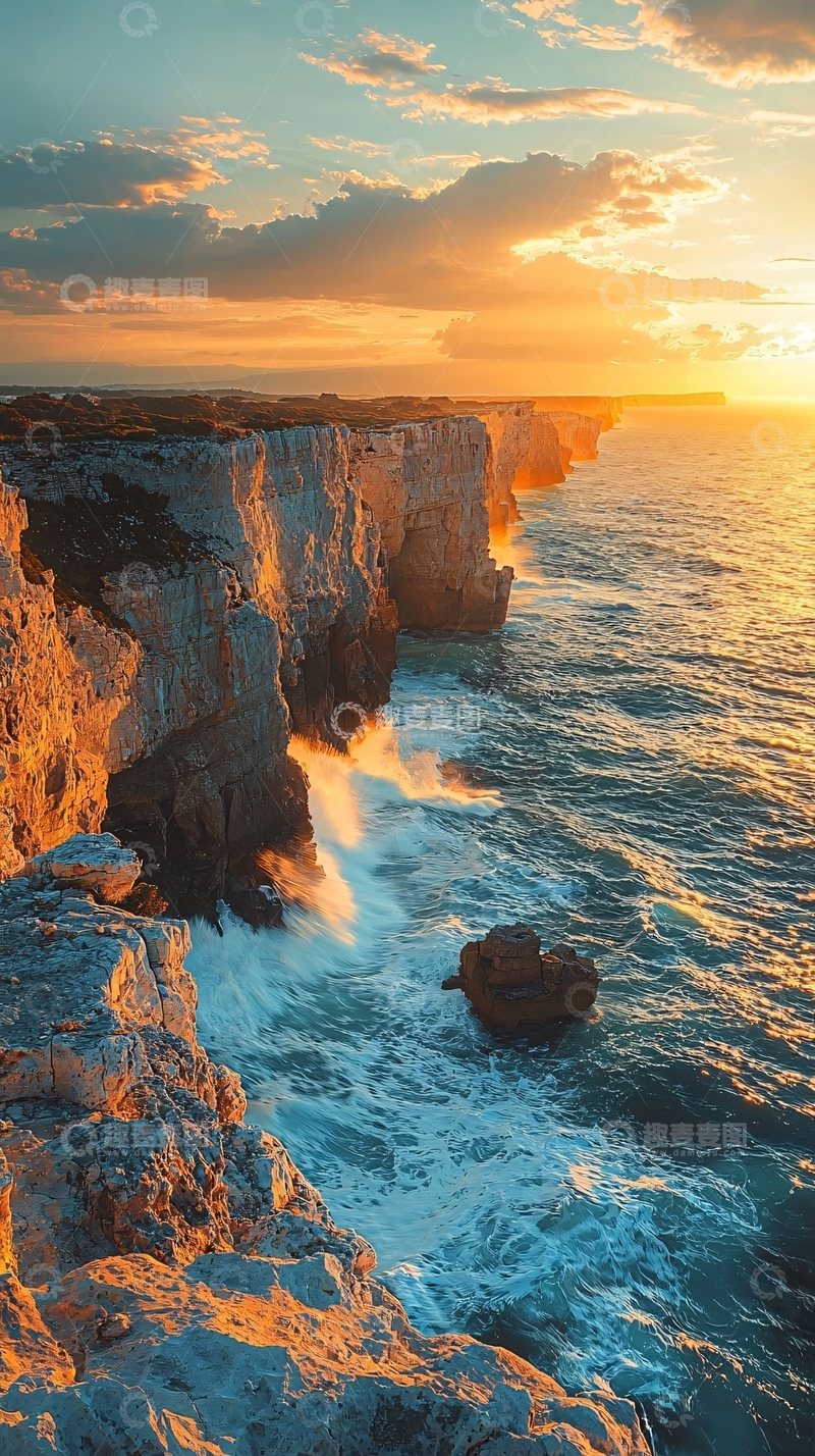 高清大图下载【趣麦麦图】日落海崖峭壁高清图片